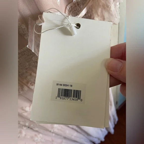 MAC DUGGAL Blush Pink V Neck Flounce Sleeve Embellished Mesh Gown Sz 18 NWT 9144 - Picture 5 of 15